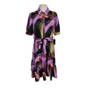 hicole hiller Women Button Up Shirt Dress Size 14 Mecca Orange Short Sleeve 73A